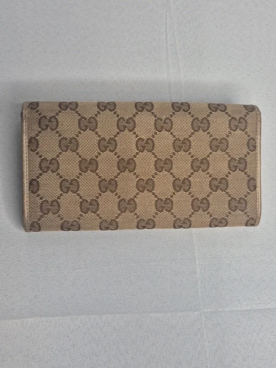 Gucci Beige Brown GG Supreme Continental Wallet with Green-Red Web - Picture 4 of 17